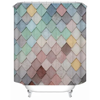

Simple geometric diamond gradient polyester printing waterproof shower curtain bathroom partition curtain factory direct