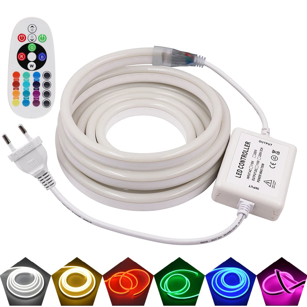 Светодиодная лента RGB 220 В неоновый светильник 2835 120 светодиодов/м веревочный