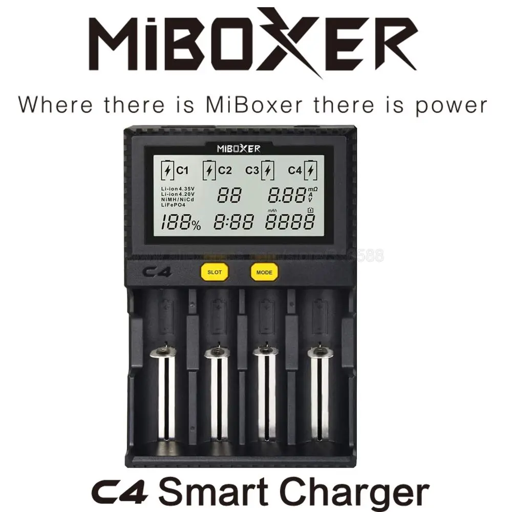 Умное зарядное устройство MiBoxer C4 с ЖК дисплеем 4 35 в 2 3 6 1 48 для li ion/IMR/INR/ICR/LiFePO4 18650 14500