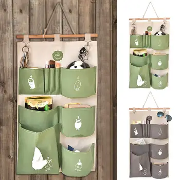 

Cute Owl Door Wardrobe Wall Hanging Canvas Storage Box Multi-Pocket Large Capacity Storage Bag Over The Door Container Organizer