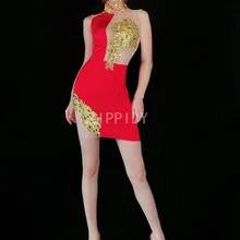 Сексуальные золотые стразы, Прозрачное платье, наряд для латинских танцев, платье для дня рождения, платье для женщин, платье для танцев