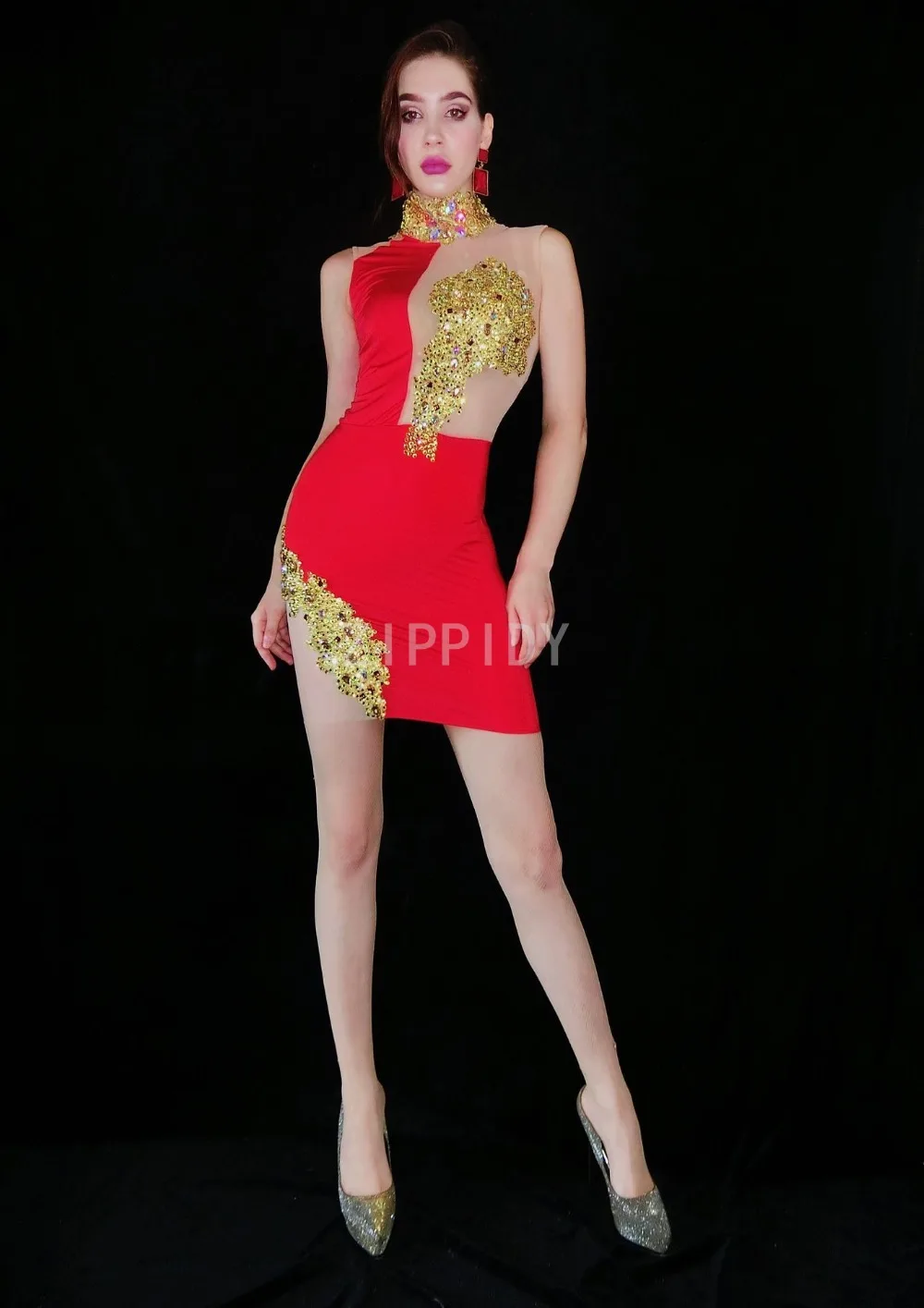 2020 y Gold Rhinestones Transparent Dress Latin Dance Bar Outfit 2020-y-gold-rhinestones-transparent-dress-latin-dance-bar-outfit