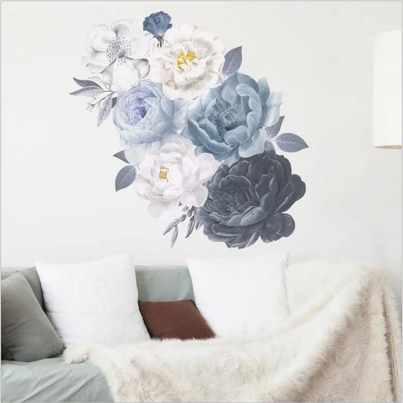 1Pcs Peony Flowers Rich Flower Group Wall Stickers For LivingRoom Sofa Self-Adhesive Painting Home Decoration Wall Decal 30*90CM