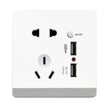 

China ccc Standard Wall socket,86 Style Plug adapter Outlet,Flame retardant PC, Five hole two usb Socket,AC 220-250v