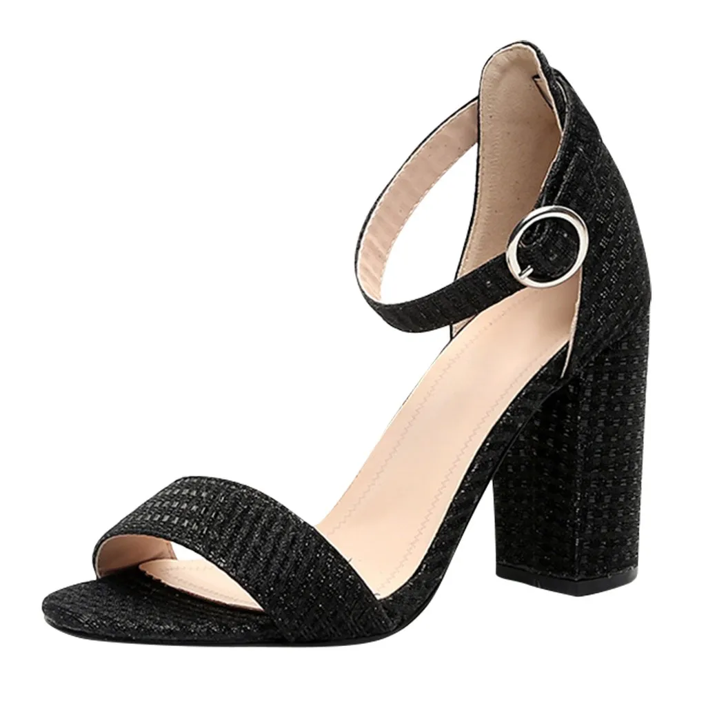 

Women's Fashion Ankle Strap Belt Buckle Open Toe Sandals High Stiletto Snakeskin Cross Bandage Square Heel Sandals X1211