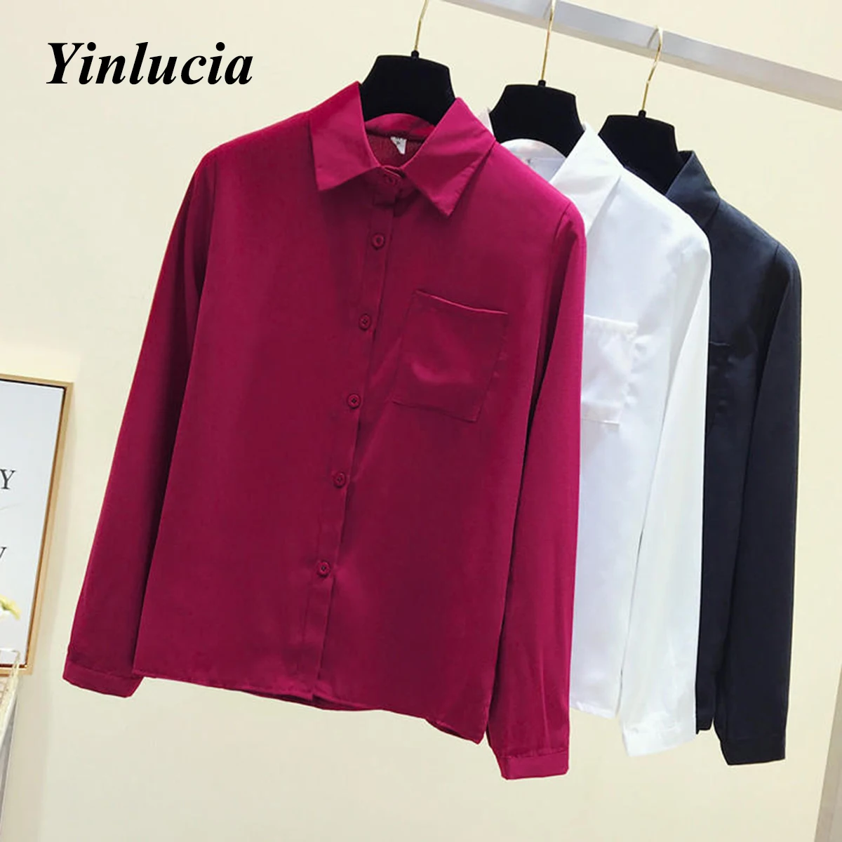 

Блузка женская шифоновая с отложным воротником, роскошная Однотонная рубашка в офисном стиле, лето 2021