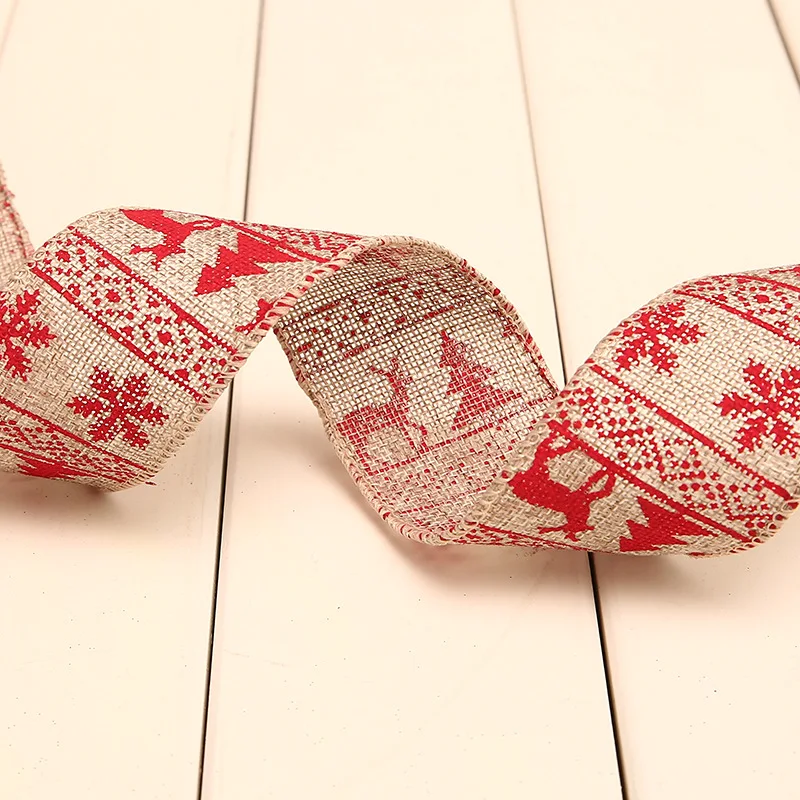 Рождественское украшение, льняная лента с бантом, тканевый пояс с рисунком лося/звезды, лента в горошек, рождественская елка, праздничные украшения, CP-HM104#40