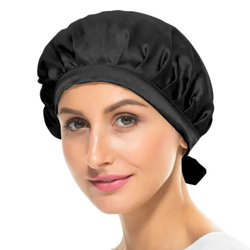 Hot Selling Woman Natural Silk Sleeping Cap Lightweight Breathable Help Sleeping Adult Night Protection Hair Adjustable Cap 5
