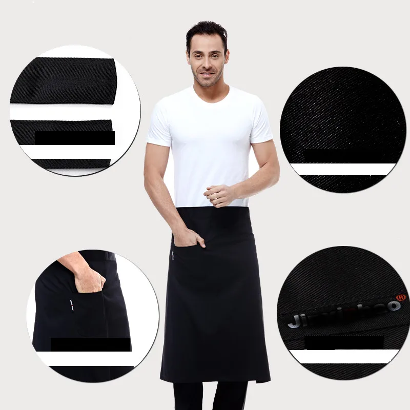 High Quality Fashion Waist Apron Kitchen Restaurant Bbq Work Short Apron Cotton Men Women Korean White Blue Half Apron9