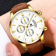 Мужские кожаные часы, новая мода, чехол из нержавеющей стали, календарь, кварцевые наручные часы, деловые мужские повседневные часы, часы relojes hombre