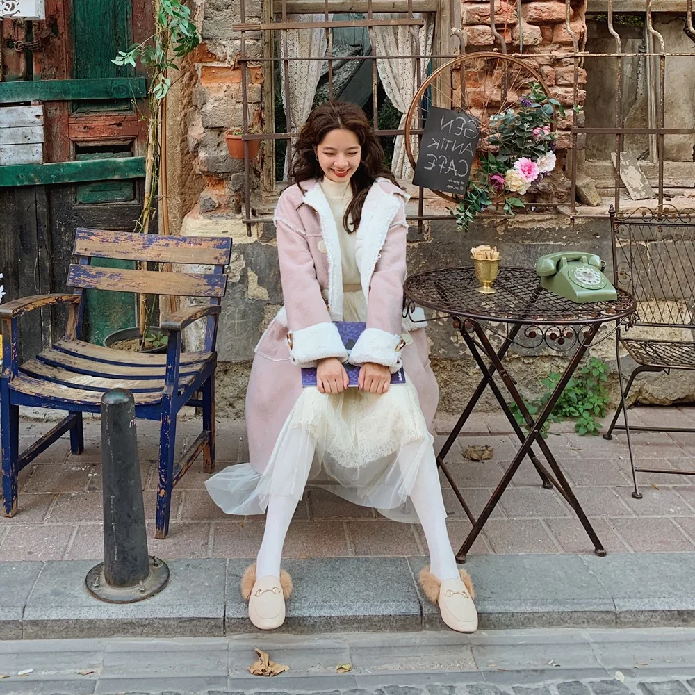 

Photo Shoot Toggle Woolen Jacket 2019 Winter New Style Retro Fur Lambs Wool Joint Duffle Coat