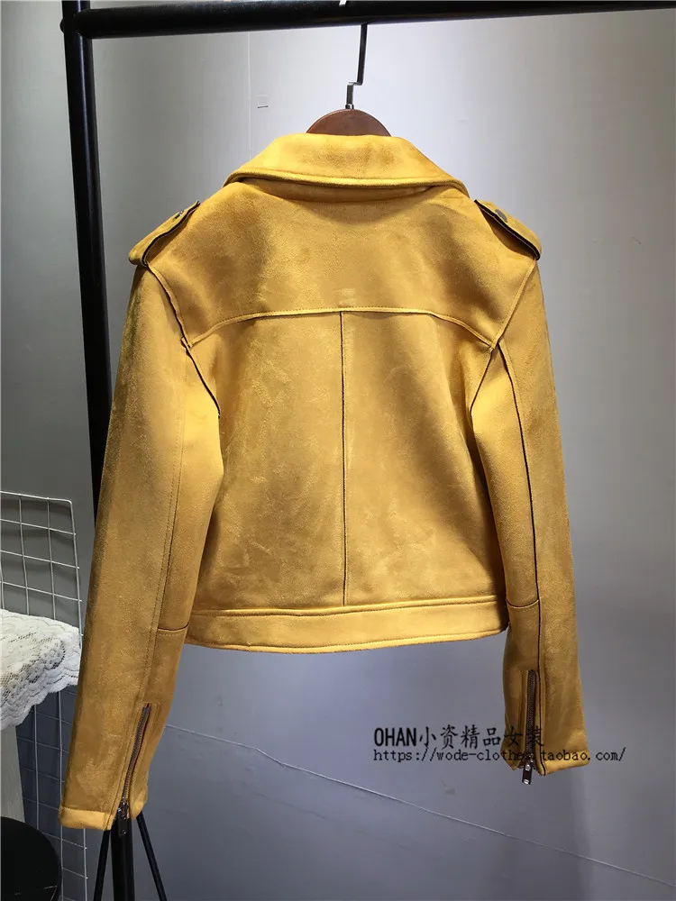 Женская замшевая куртка корейский новый джокер тонкая куртка Женская Студенческая мотоциклетная искусственная кожа пальто короткие