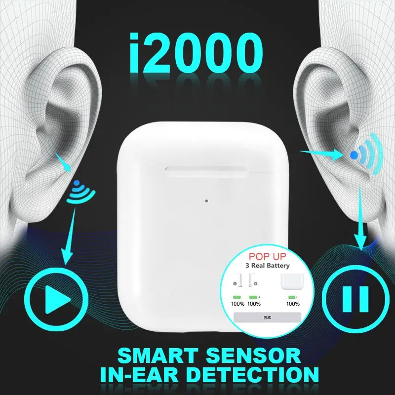

i2000 TWS Aire 2 Original 1:1 5.0 Bluetooth Headphones Earphone Qi Wireless Charging POP Up Smart Sensor PK i100 i200 i500 tws