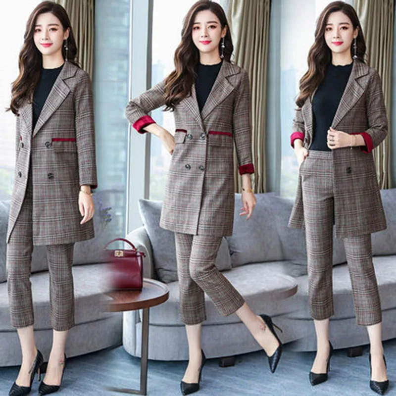 Женский маленький костюм женский осенний Новый корейский модный темперамент тонкие прямые брюки два комплекта OL деловые костюмы Ms. trend