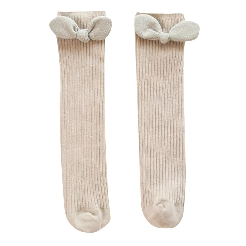 Носки для детей 1-8 лет, милые однотонные хлопковые носки средней длины с бантиком для маленьких девочек, гольфы для девочек - Цвет: Хаки