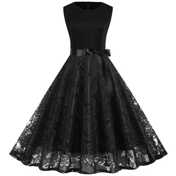 

Elegant Slim Lace Dress Women Sleeveless Party Dress Summer Casual Vintage A-line Midi Office Dresses Robe Femme Plus Size 3xl