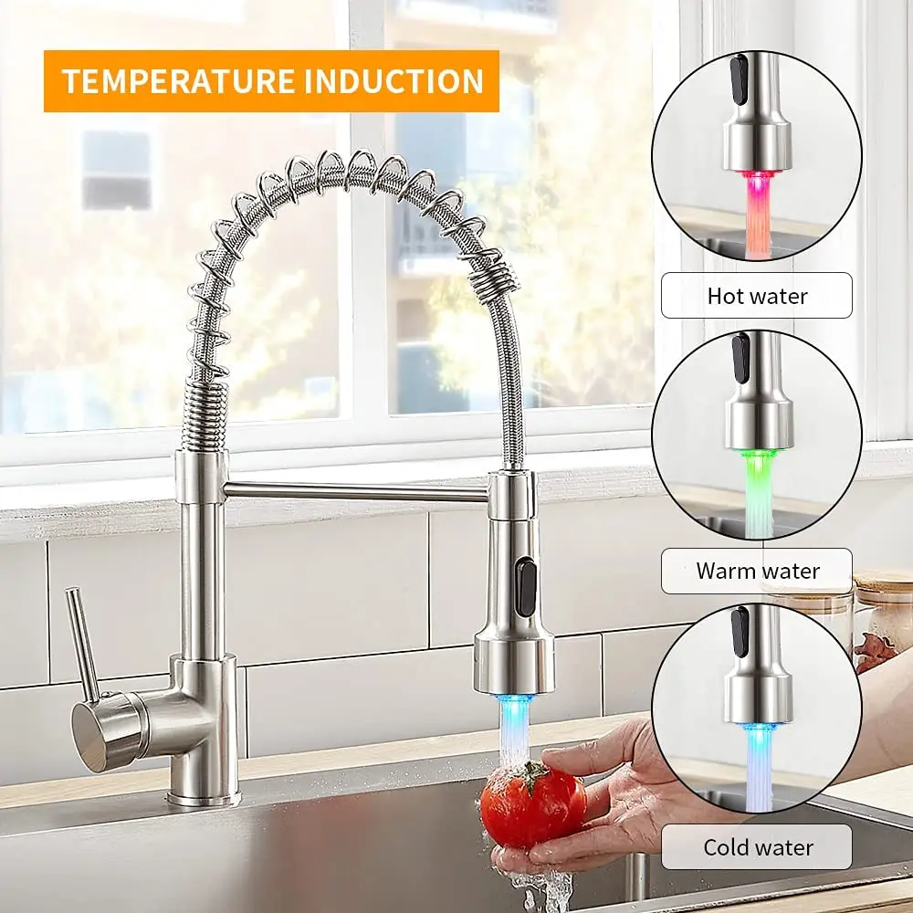 Robinet d'évier de cuisine en acier inoxydable, cascade populaire 304,  robinets d'eau chaude et froide, vaporisateur de cuisine - AliExpress