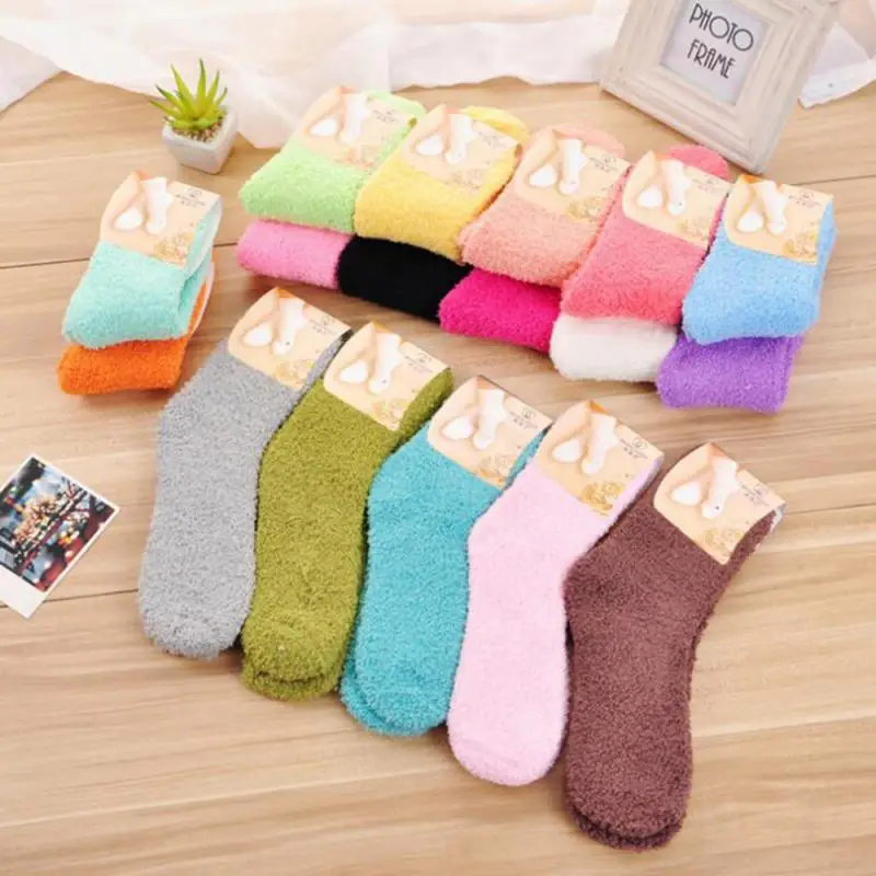 Home Soft Bed Floor Socks Fluffy Thick Warm Winter Sock Women Girls Colorful Candy Color | Спорт и развлечения