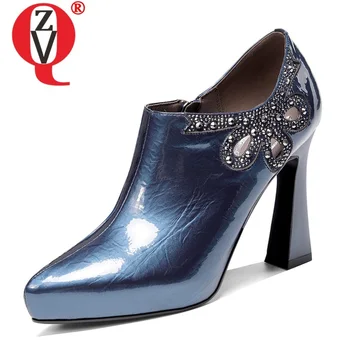 

ZVQ spring new fashion sexy women pumps outside super high heels platform pointed toe genuine leather women shoes size 34-39