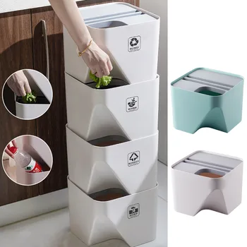 

Behogar 1pcs Garbage Can Stacked Sorting Dry and Wet Separation Recycle Trashcan Waste Bin for Home Office Kitchen Bathroom