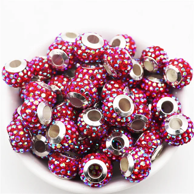 20Pcs New Assorted Color Luxury Rhinestone Large Hole Spacer Fit Pandora Charms Bracelet Hair Beads for Women DIY Jewelry Making Big Luxury Color 13