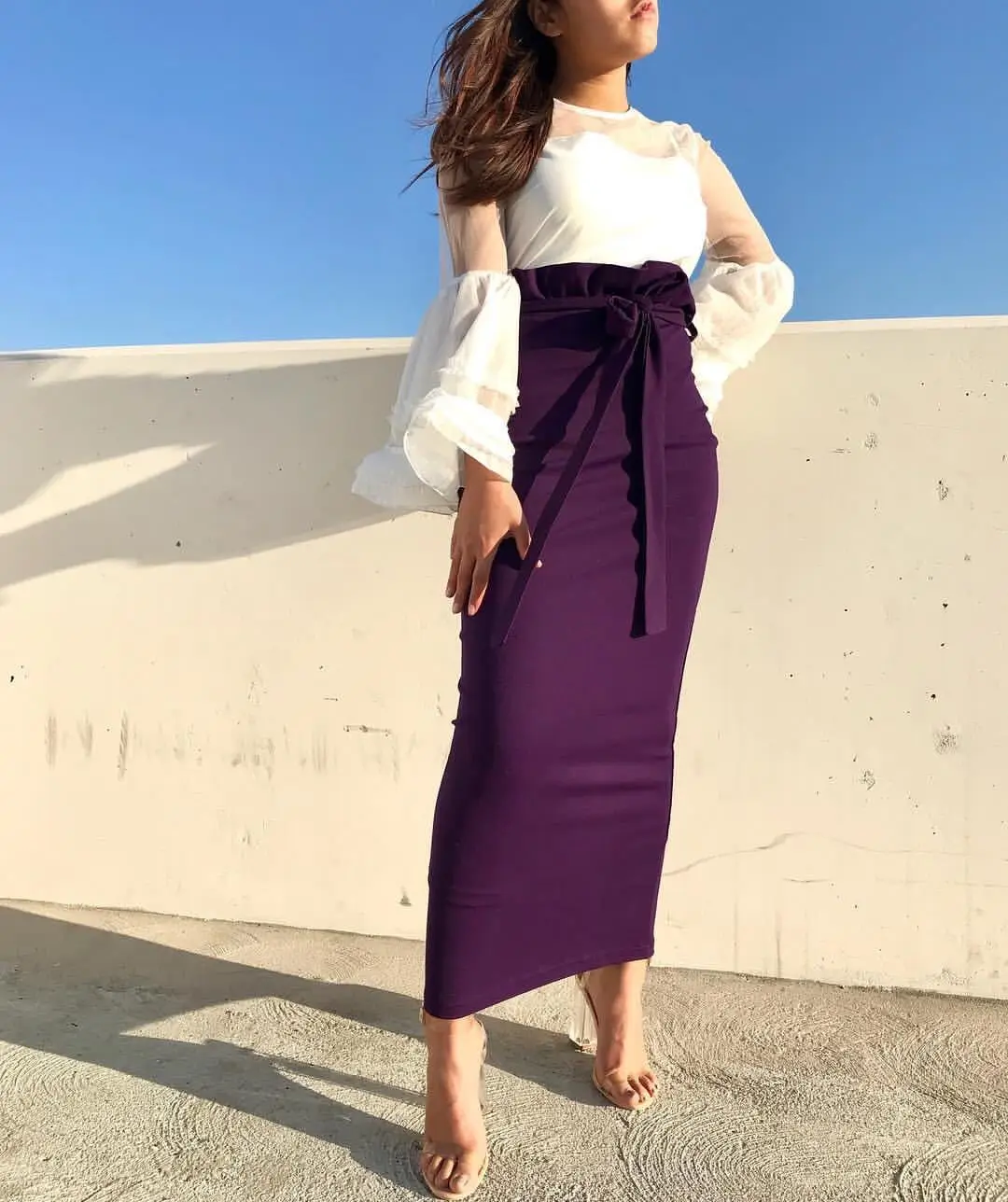 

2019 women new lotus leaf waist tie with tight buttocks and stylish ankle skirt SK9026