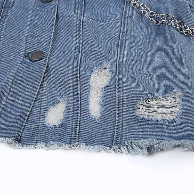 LAISIYI Женская модная джинсовая куртка с открытой спиной лоскутное джинсовое пальто уличная Осенняя с длинным рукавом нерегулярный Топ Femme ASCO20327