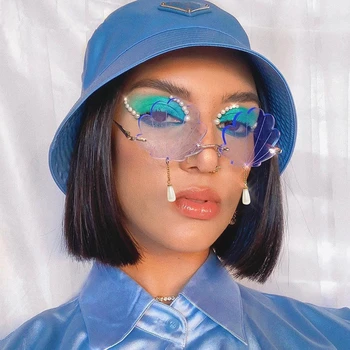 

Small Rimless Sunglasses Women 2020 Retro Steampunk Sunglasses Men Punk Vintage Sunglasses Brand Designer Eyewear Seashell UV400
