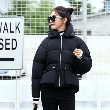 ZURICHOUSE зимняя куртка женская с капюшоном короткая пуховая парка Модные свободные теплые студенческие пальто женские пуховики и пальто - Цвет: Black