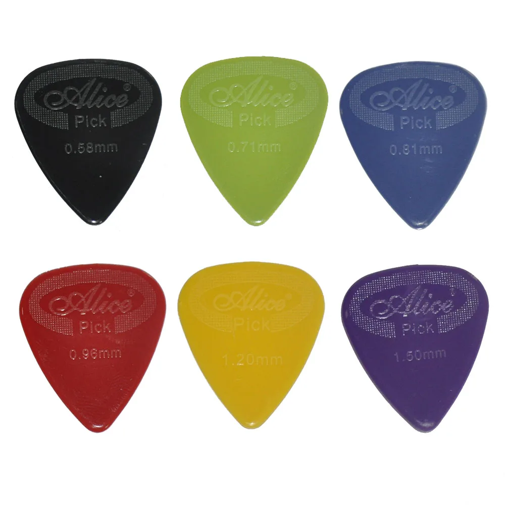 Lots of 100pcs Alice AP-G Anti-slip Nylon Guitar Pick 0.58 / 0.71 0.81 0.96 1.2 1.5mm 6 Thickness Mixed | Спорт и развлечения