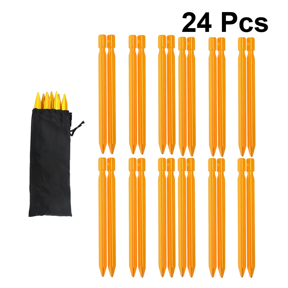24PCS Outdoor Tent Aluminum Alloy Nail Heavy Duty Awning Canopy Stakes Pegs with Cloth Drawstring Bag for Camping Gardening | Спорт и