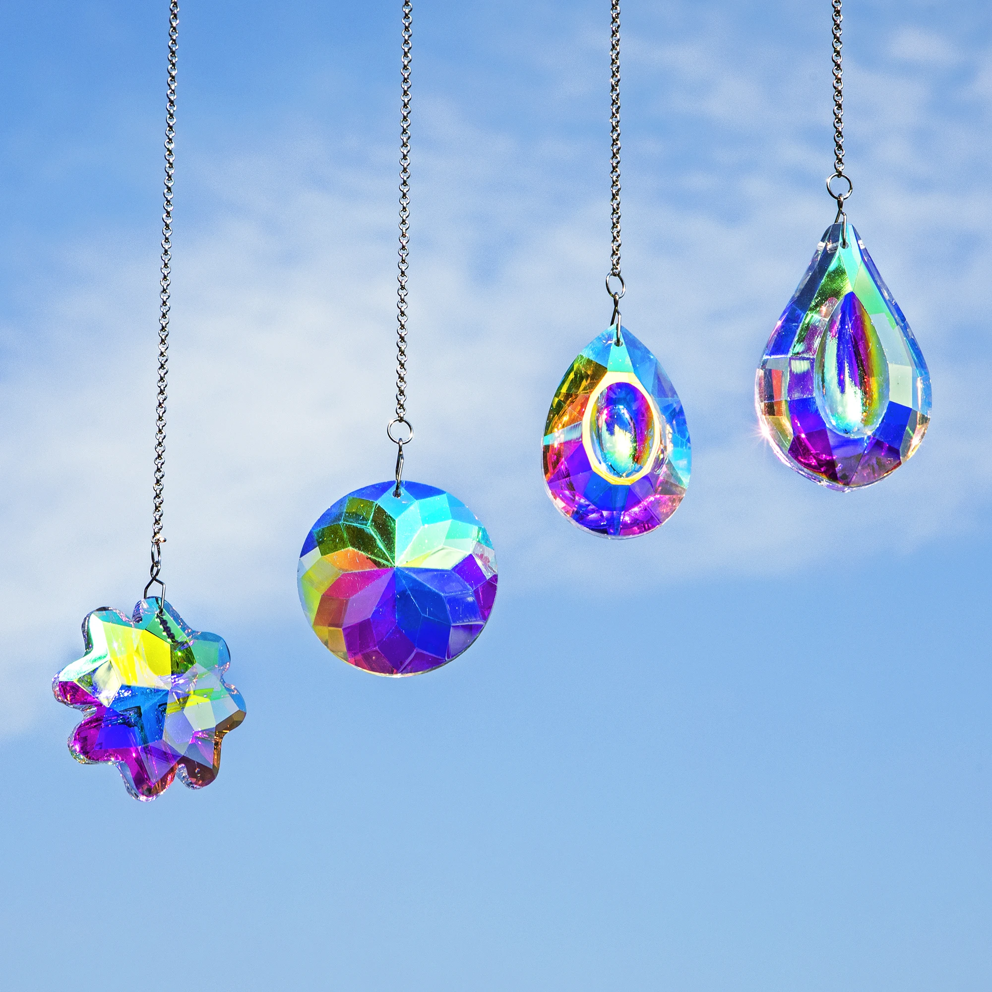 Sun Catchers Colorful Crystal Window Hanging Rainbow Maker Prisms 4 Pack for Bedroom Home Garden Christmas Tree Decor