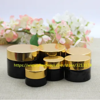 

5g 10g 15g 20g 30g 50g brown amber glass jar with shiny gold aluminum lid,cosmetic eye mini sample mask cream facial container