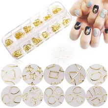 

Metal Nail Art Rivet Charms Gold 6 Models/Box Studs Nail Charms Cross/Hearts/Triangle...Shape Nail 3D Charms Alloy Nail Decor JK