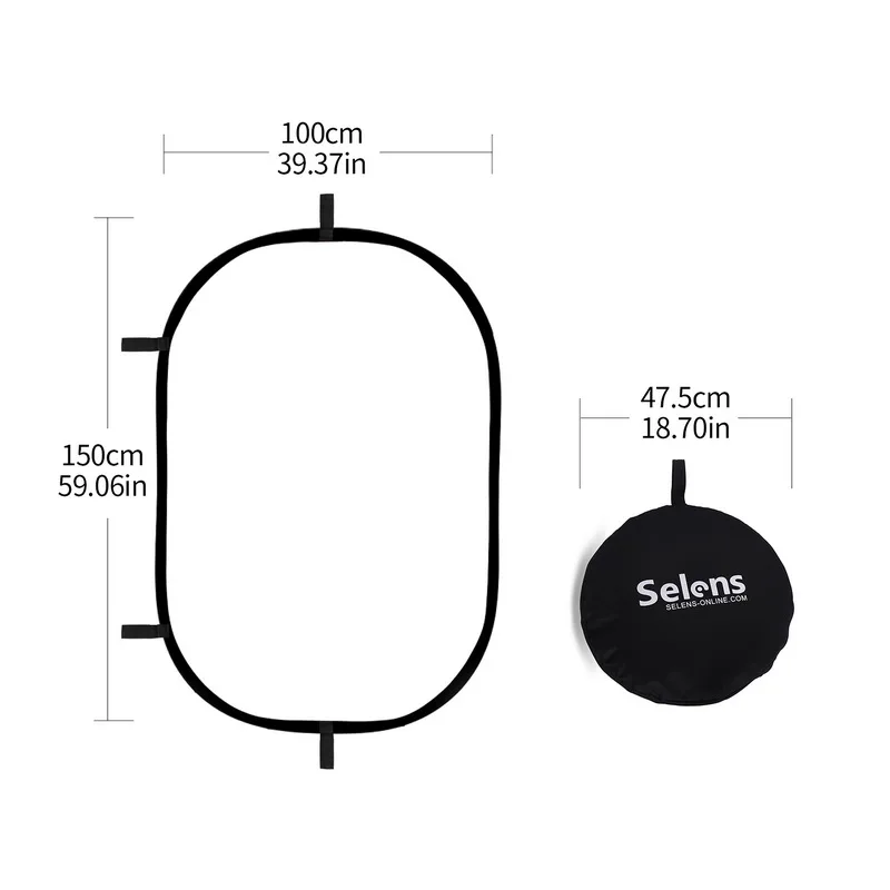 Selens 100X150CM Foldable Translucent Oval Reflector Photography Photo Studio Soft Panel Diffuser Board with Portable bag