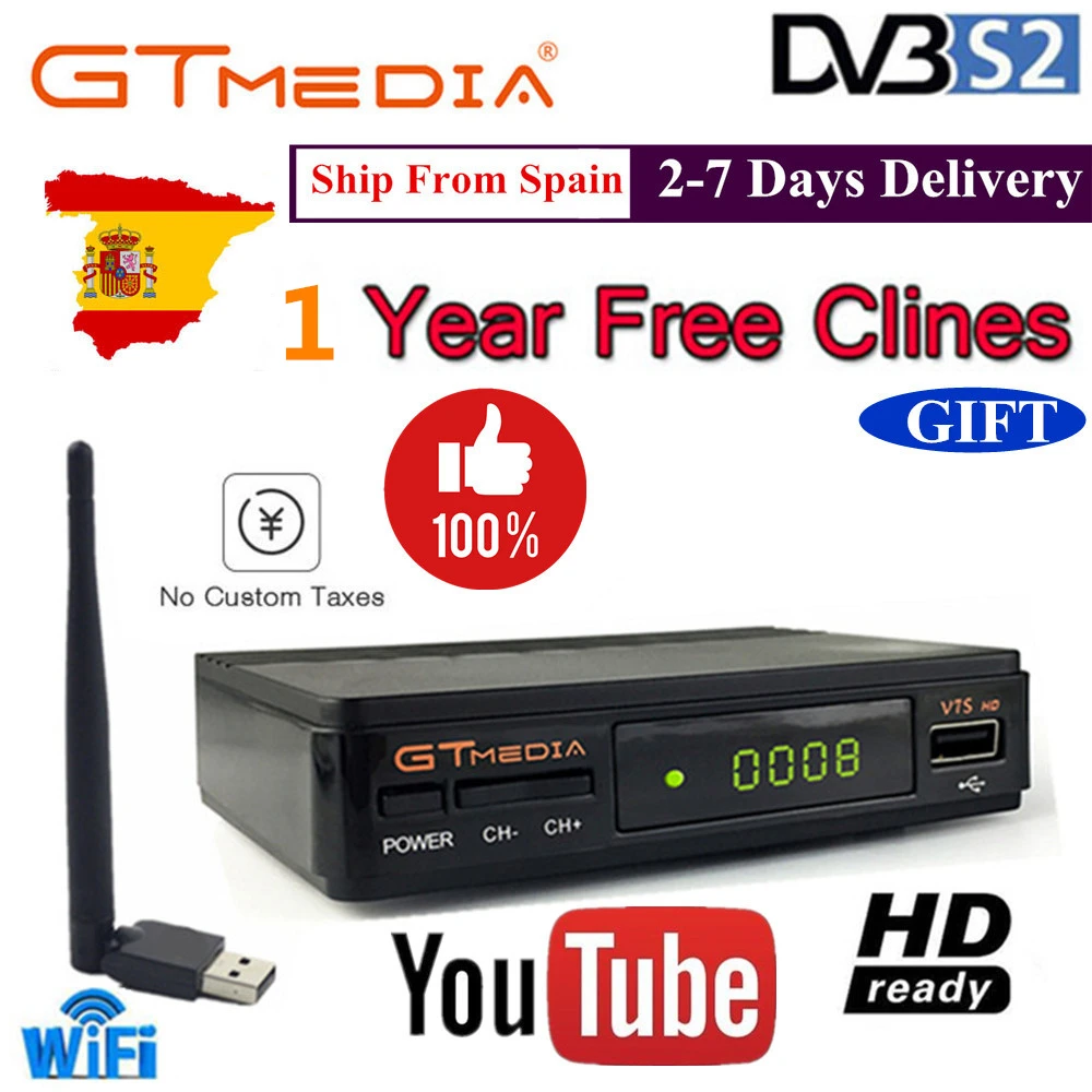 Горячая DVB S2 gtmedia v7s hd с USB WIFI FTA ТВ приемник + 1 год линии CCcam Powervu ключи декодер из