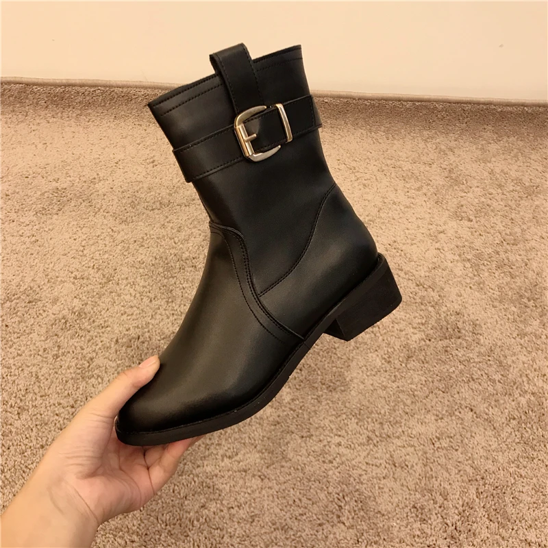 

Shoes Med Heel Boots Martins For Women Round Toe Booties Ladies Zipper Luxury Designer Bootee Woman 2019 Autumn Rock Rubber
