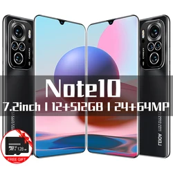 Note10 Pro 7.2 Inch Smartphones Global Version 5000mAh 12G+512GB Android Phone Celular Case Full Screen Face ID 5G Network Phone