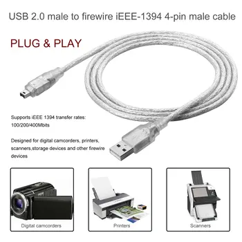 

1.2m USB 2.0 Male To Firewire iEEE 1394 4 Pin Male iLink Adapter Cable Male To Male Cable Light White Flexible Cable 2019 New