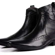 EUR45 черный/коричневый цвет заостренный носок мужские мотоциклетные ботинки ковбойские ботинки из натуральной кожи мужские ботильоны