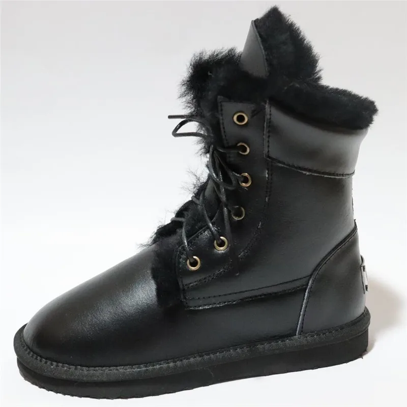 black waterproof Женские зимние сапоги высокого качества из натуральной овечьей шерсти; теплые зимние женские сапоги; брендовые сапоги из натуральной овечьей кожи; зимние сапоги для женщин - Цвет: black waterproof
