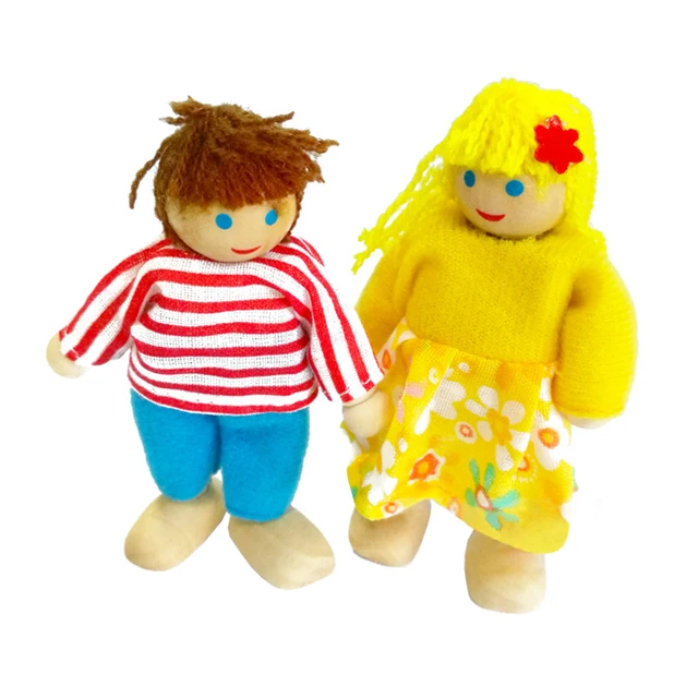 Kids Small Wooden Toys Set Happy Family Dolls Figures Dressed Characters Children Kids Gifts Pretend Play Toy 2