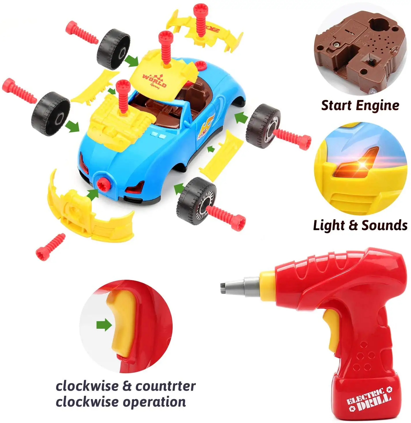 Разберите гоночный автомобиль игрушки-Создайте свой собственный игрушечный автомобиль с 30 конструкциями набор, гоночный автомобиль игрушки со звуками и огнями и дрелью