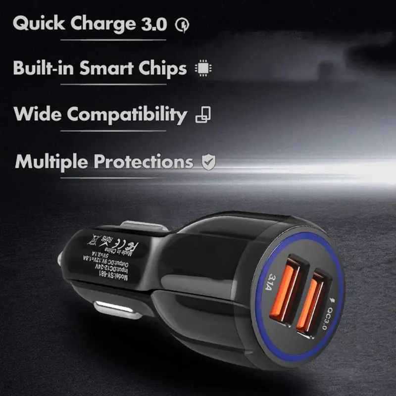 

Quick Charge 3.0 Car Charger Cigarette Lighter Socket Adapter QC 3.0 Dual USB