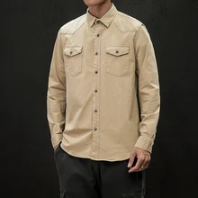 Мужская Рабочая Рубашка с длинными рукавами на пуговицах с двумя карманами, рубашки для осенней военной армии