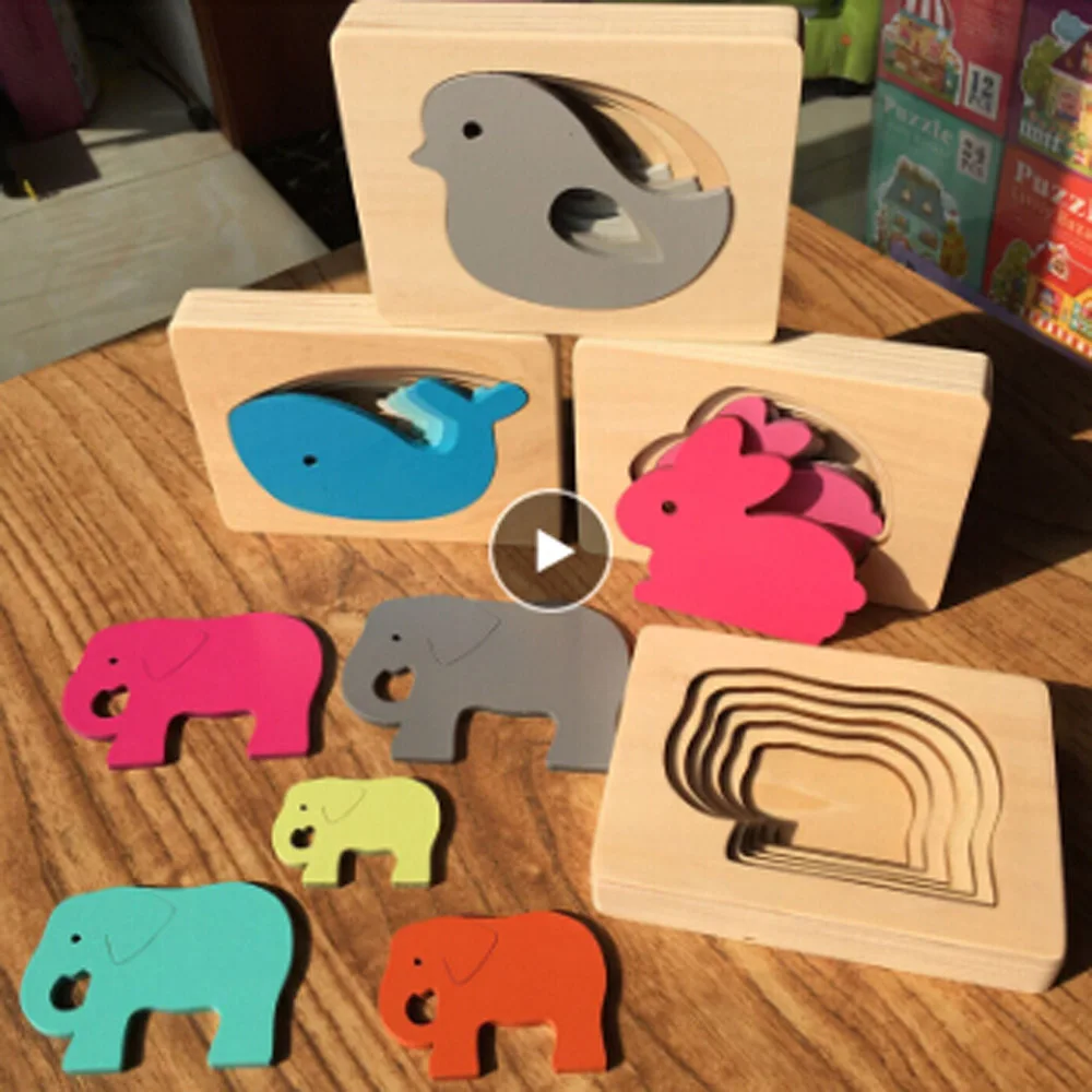 

Puzzles Games Wooden multi-layered stereoscopic 3D puzzle toys Kids Children Animal Cartoon Jigsaw Baby Child Early Educational