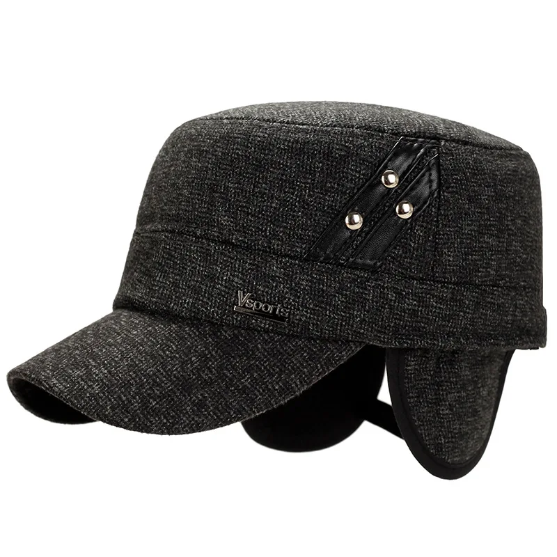 Winter Warm Hat Middle-aged Men Father Plus Velvet Thick Cap Flat Top Ear Protection Hat Snow hat