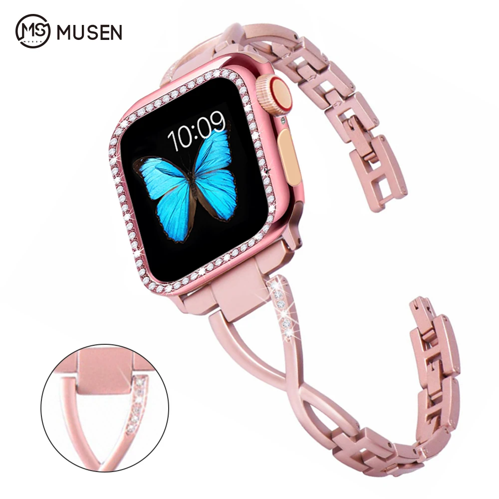 

Fashion Diamond Bracelet for Apple Watch Band Series 5 4 3 2 1 Women Strap for iWatch 40mm 44mm 38mm 42mm Metal Wrist Belt