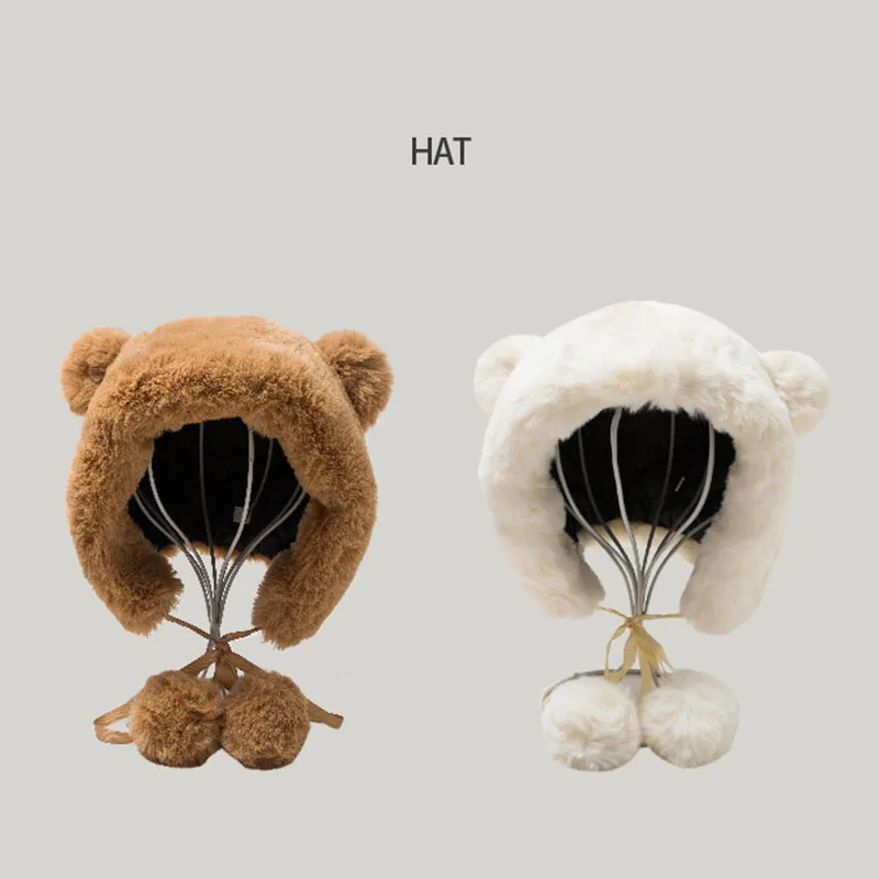 

Women Winter Hats Cute Ear Fleece Fur Earflap Caps Solid Plain Women Ski Caps Female Russian Hats Ladies Trapper Hats