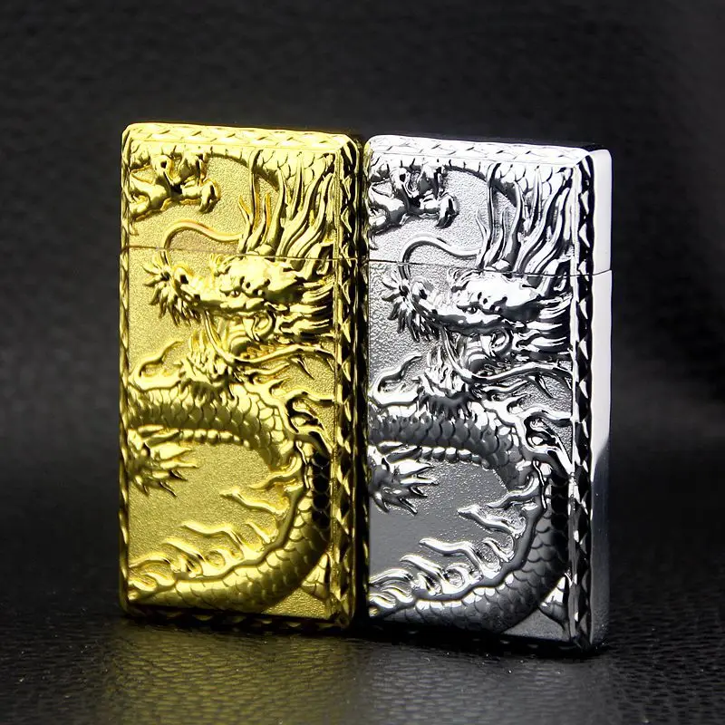 Газовая Зажигалка Dragon and Phoenix надувная металлическая зажигалка для сигарет